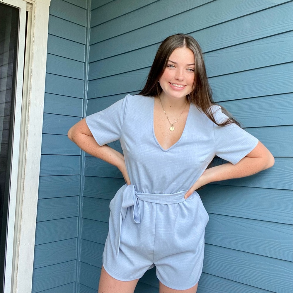 Baby blue romper with belt 😇